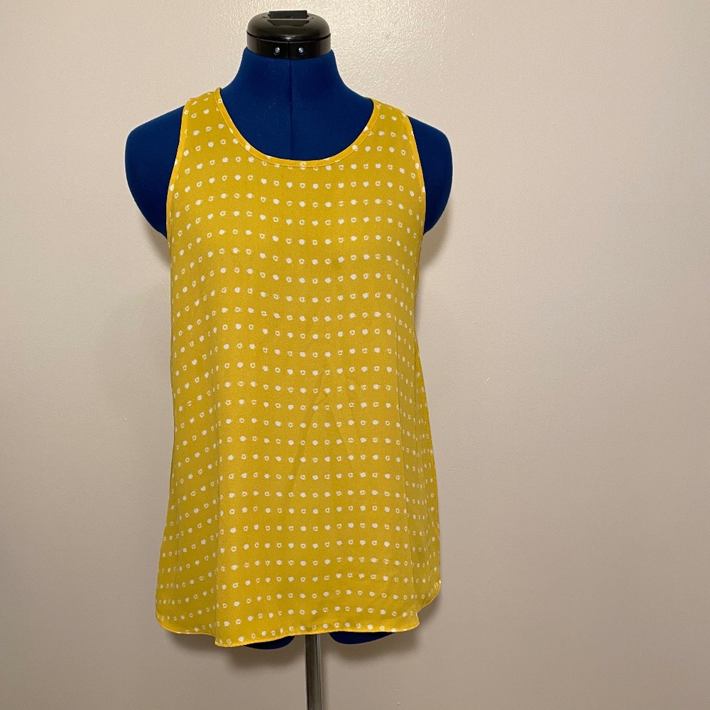 LOFT Yellow Printed Sleeveless Mixed-Material Top - Size: S